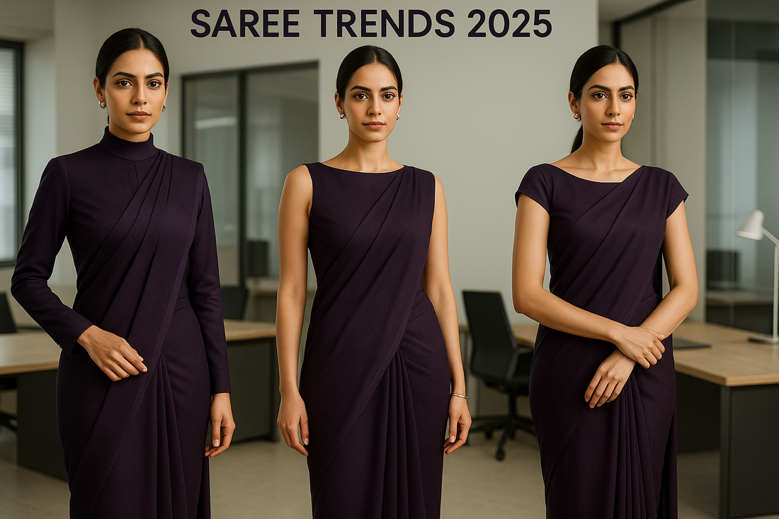 Dark Purple Saree Trends 2025: Slim Look Styling, Office Wear & Blouse Designs