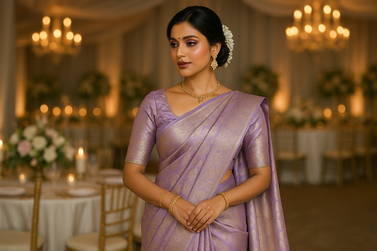 Light Purple Saree Styling & Modern Banarasi Saree Wedding Looks 2025