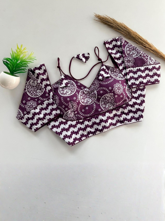 Original Handprint Cotton Blouse | Hand-Painted Designer Padded Blouse (Short Sleeves)
