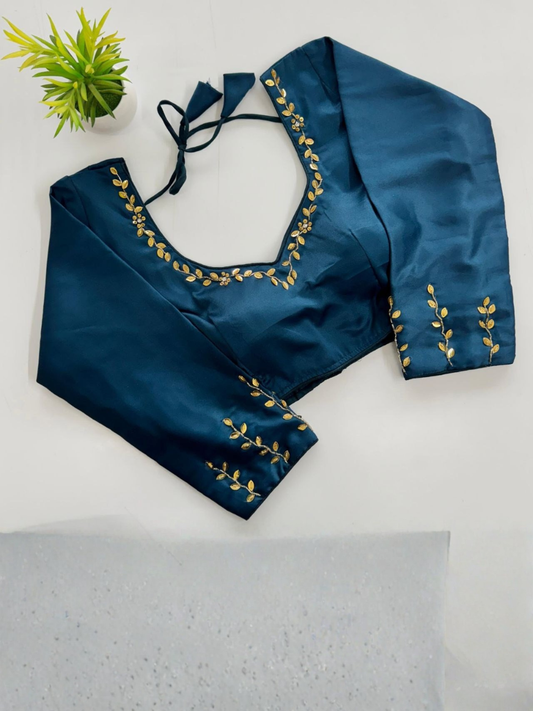 Kimora Silk Golden Handwork Sequence Blouse | Festive Designer Padded Blouse with 3/4 Sleeves