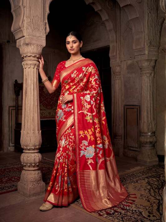 Pure Soft Khadi Crepe Silk Weaving Saree | Bird Motif Designer Saree with Fancy Latkans
