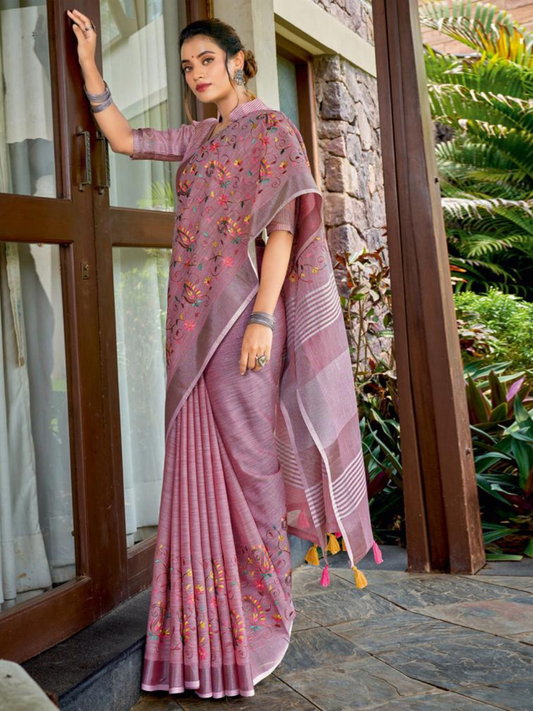 KASHMIRA NX from Astita pretty designer linen cotton Fabric sarees with embroidering wholesale saree. Latkan