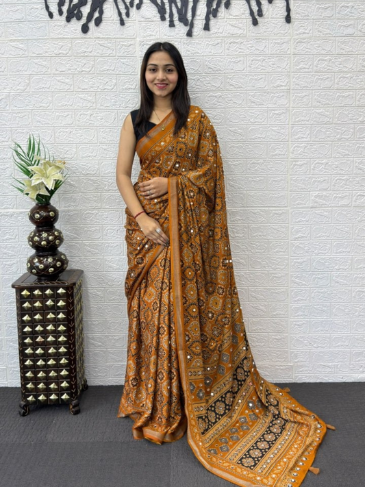 Soft Mall Cotton Saree with Real Mirror Work | Designer Pallu with Latkan | Festive Wear Saree