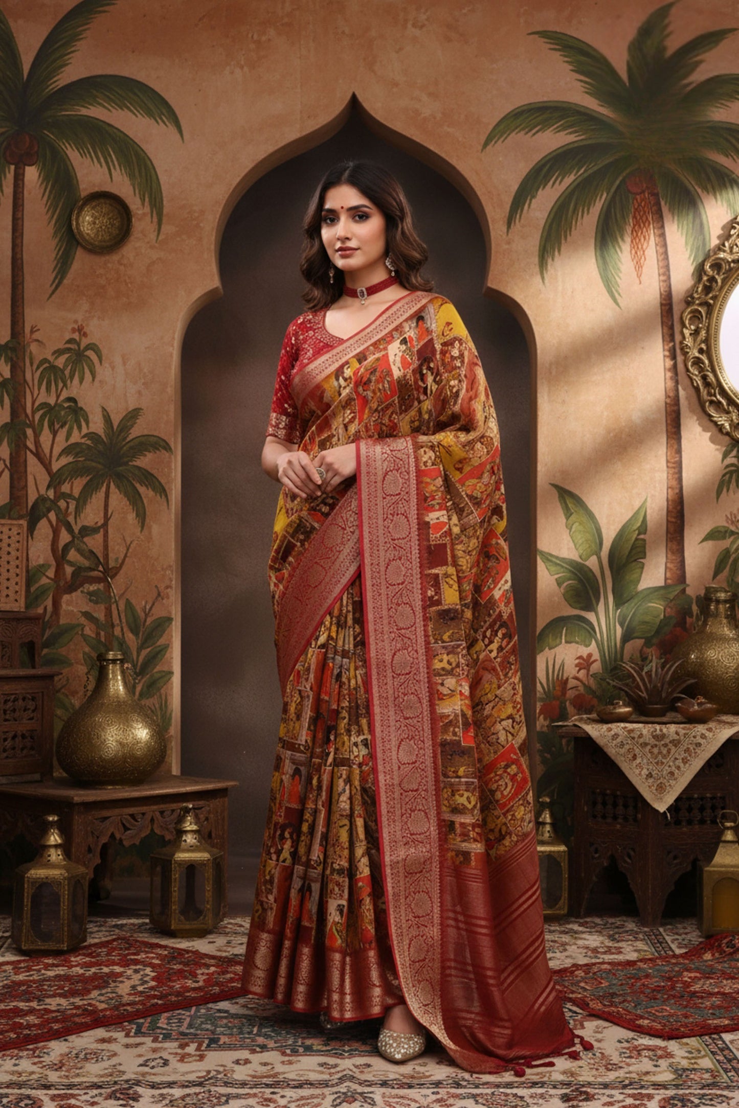 Elegant Handcrafted Madhubani Art Silk Saree with Rich Border