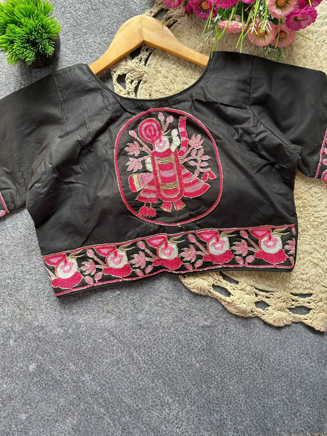 Pure Khadi Cotton Embroidered Designer Blouse with Padded Front Open Style