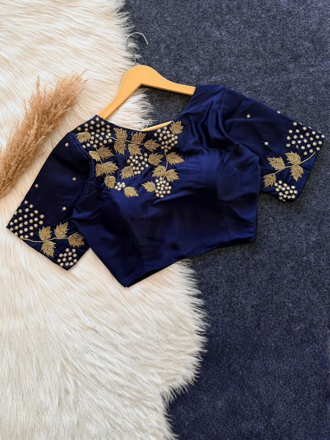 Bollywood Collection Mintori Silk Handwork Blouse | Designer Padded Blouse with Front & Sleeve Work