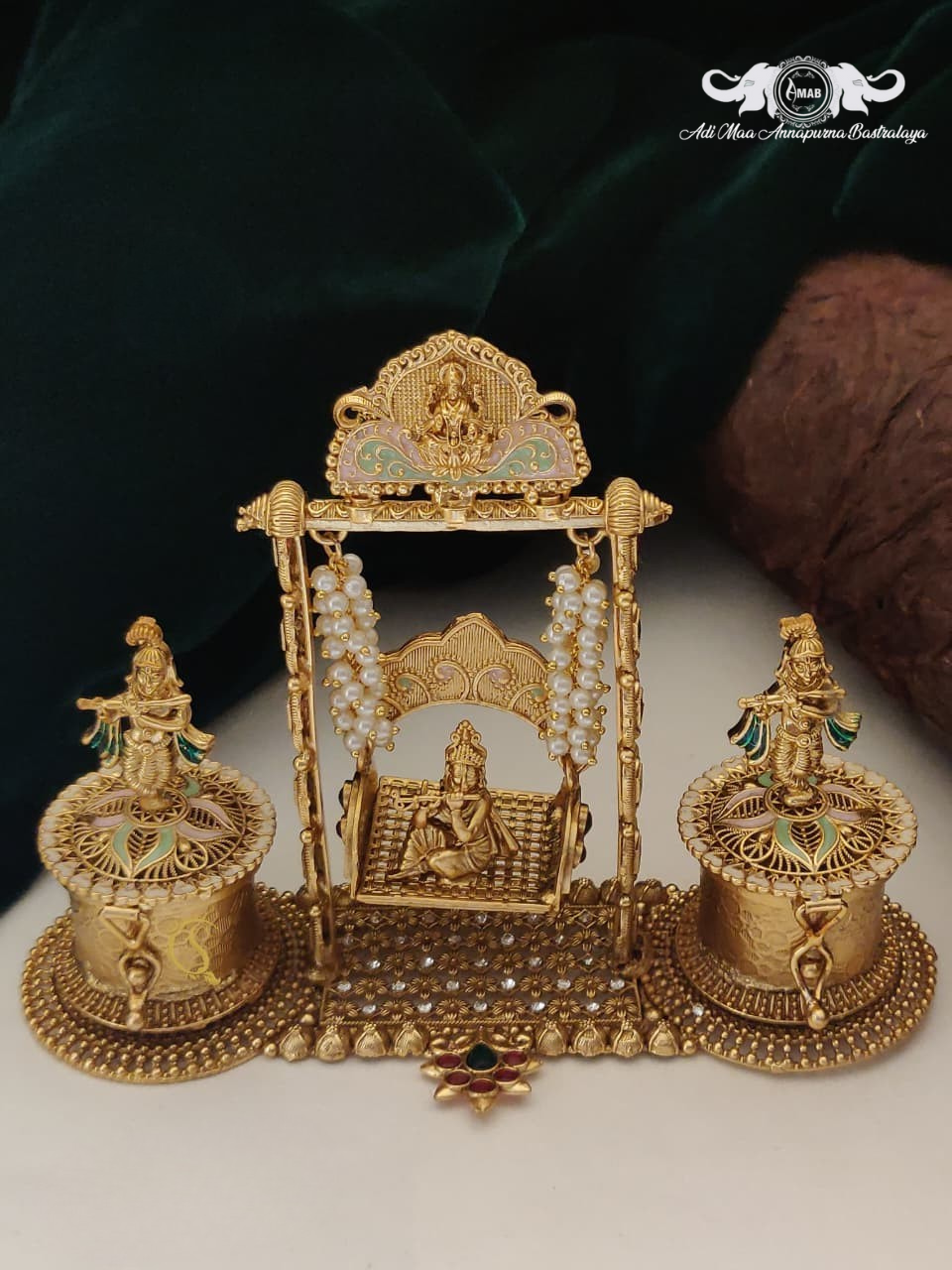 Wholesale Antique Gold Krishna Jhula Set with Pearl Work