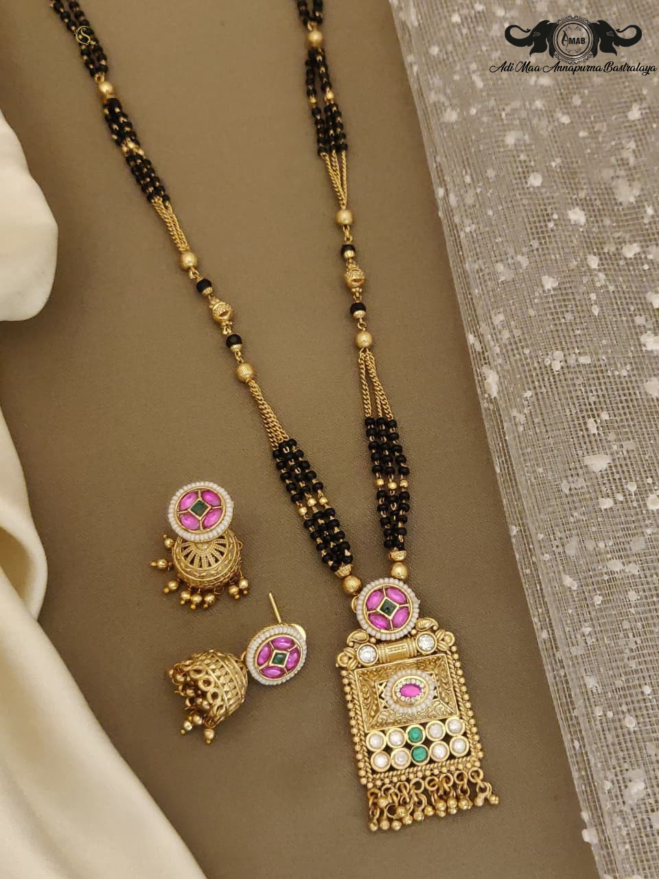 Wholesale Square Pendant Mangalsutra Set with Stud Jhumka