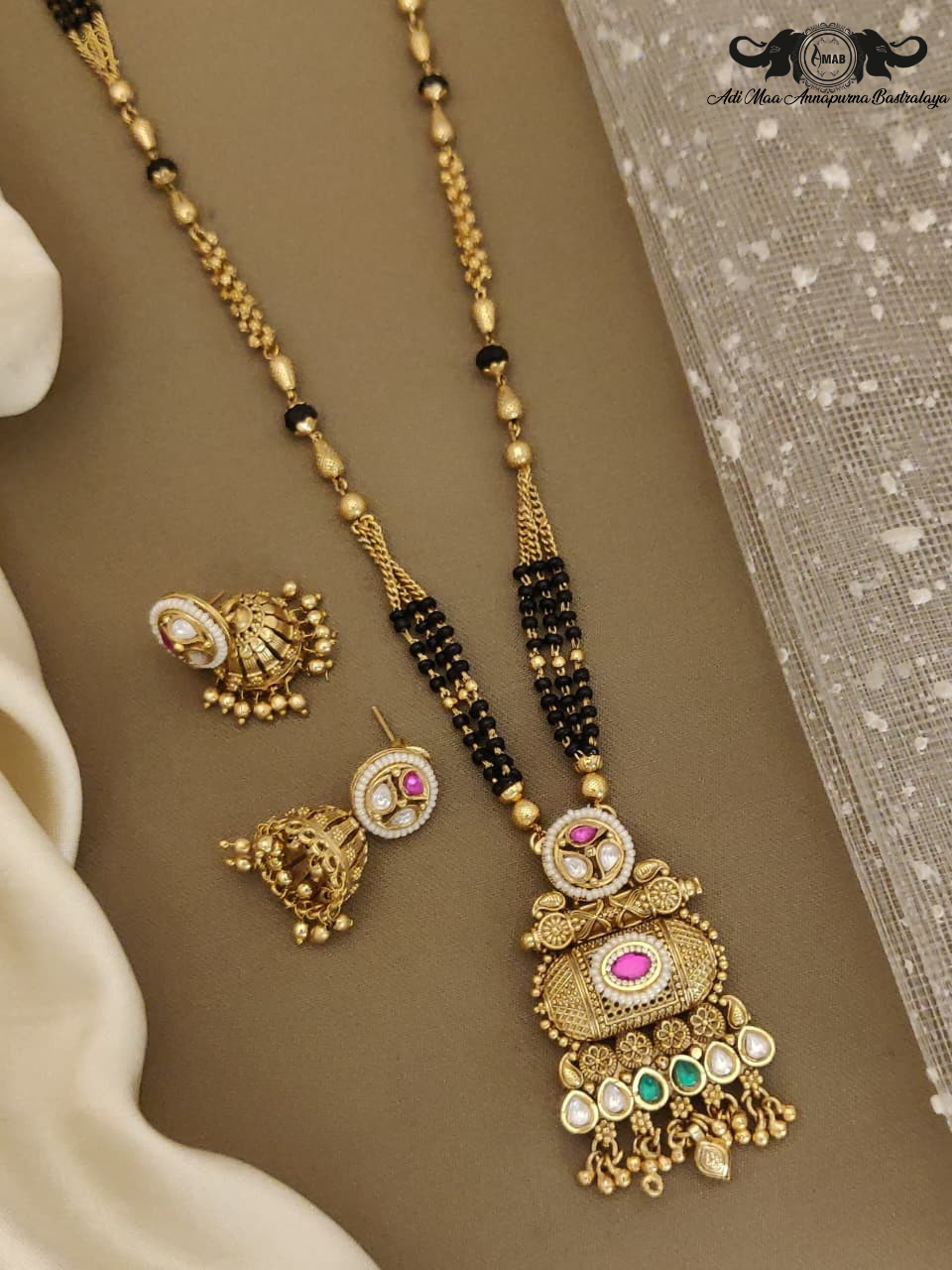 Wholesale Antique Gold Mangalsutra Set with Stud Jhumka