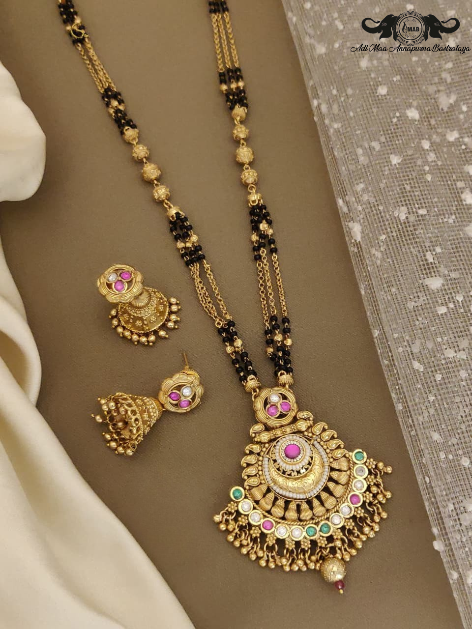 Wholesale Designer Mangalsutra Set with Chandbali Pendant Jhumka
