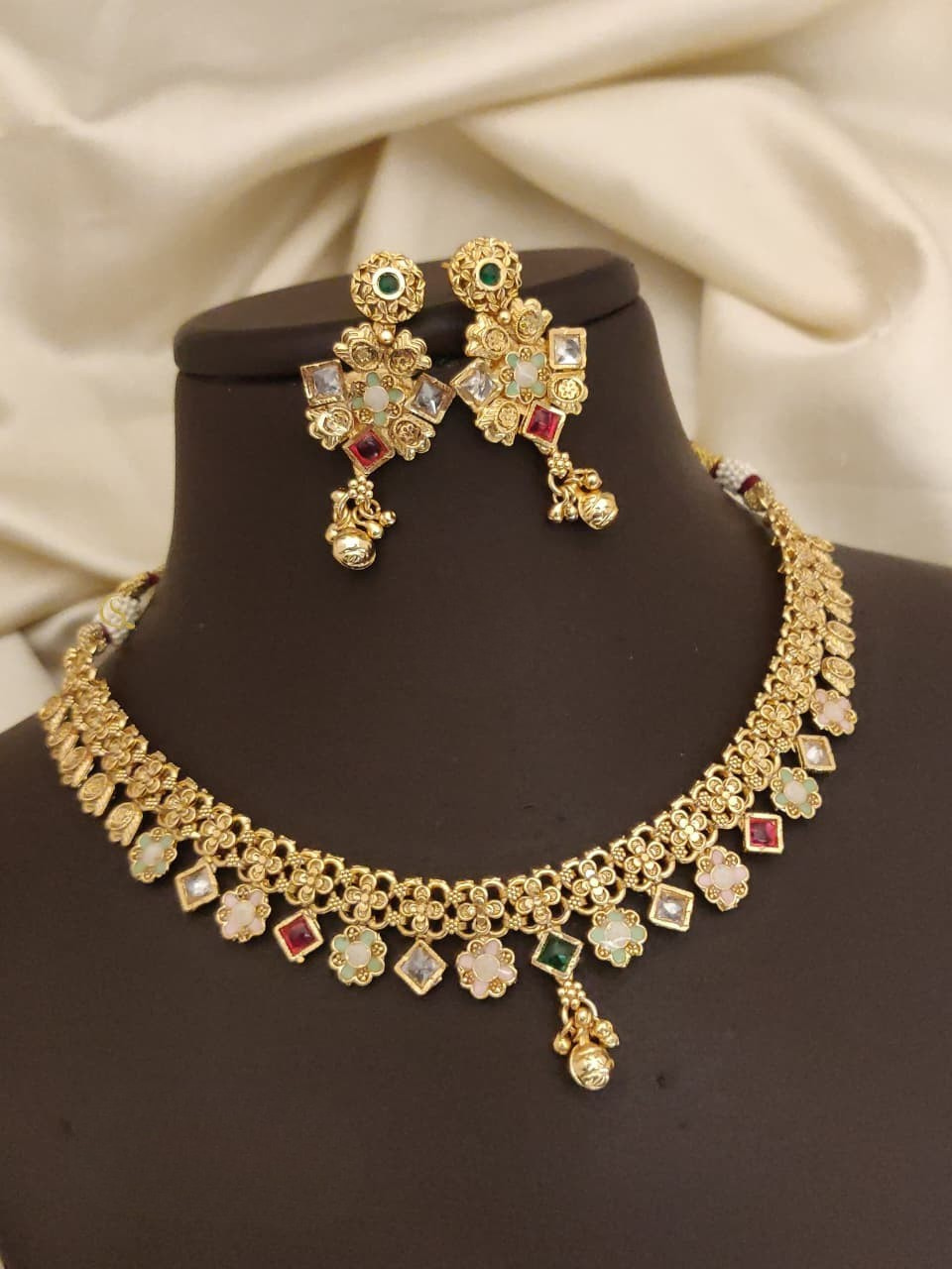Wholesale Gold Plated Necklace Set with Multicolored Stones