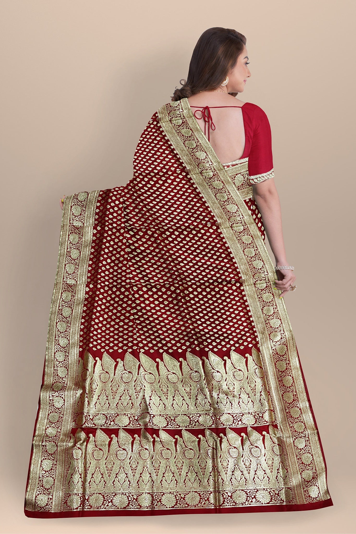Classic Red Benarasi Saree with Golden Buta and Matching Blouse.DN NO-2002