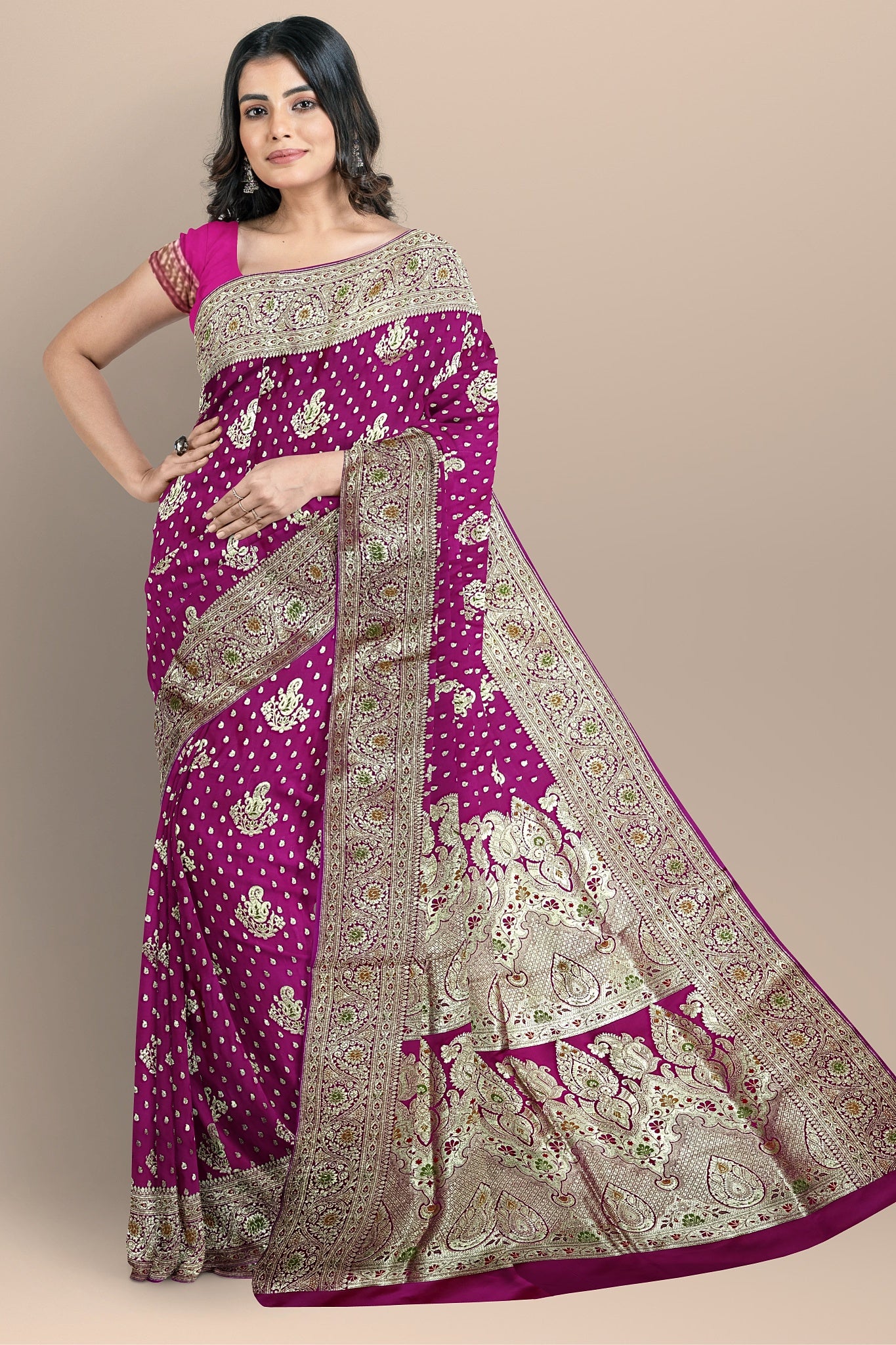 Royal Deep Rani Benarasi Saree with Minakari Pallu and Zari Work.DN NO-2011