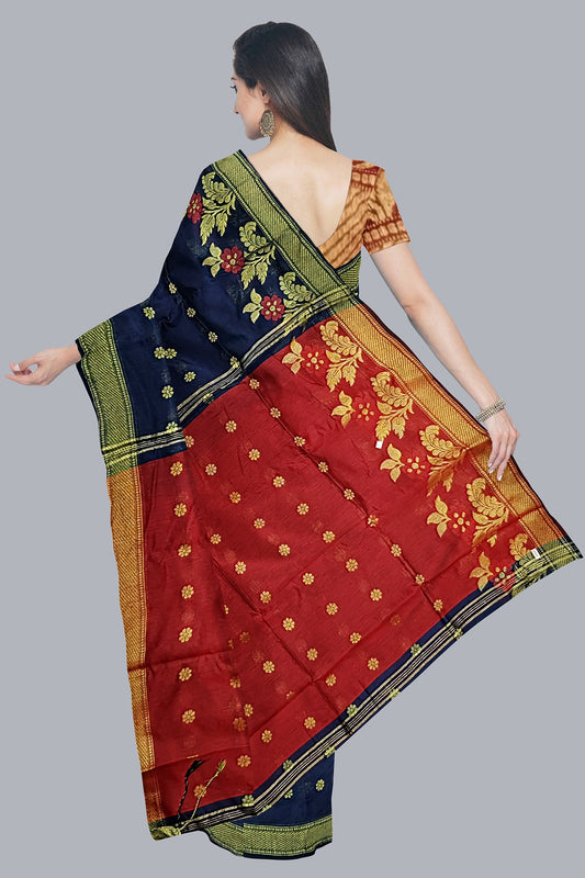 Luxurious Handloom Saree in Navy Blue with Golden Accents,DN NO-1068