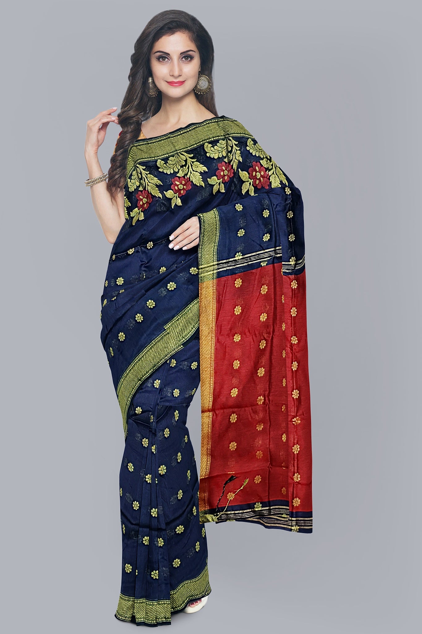 Luxurious Handloom Saree in Navy Blue with Golden Accents,DN NO-1068