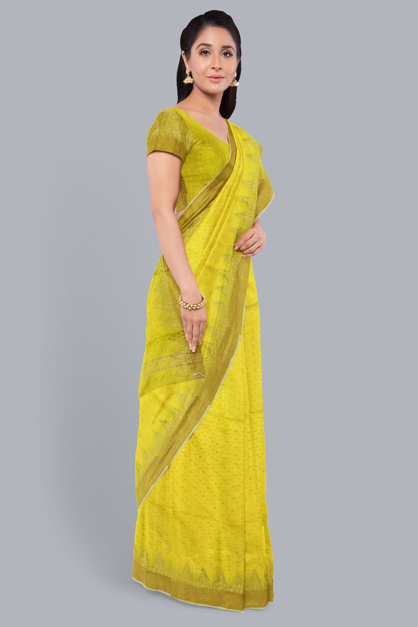 Regal Handloom Saree in Yellow with Golden Accents,DN NO-1067
