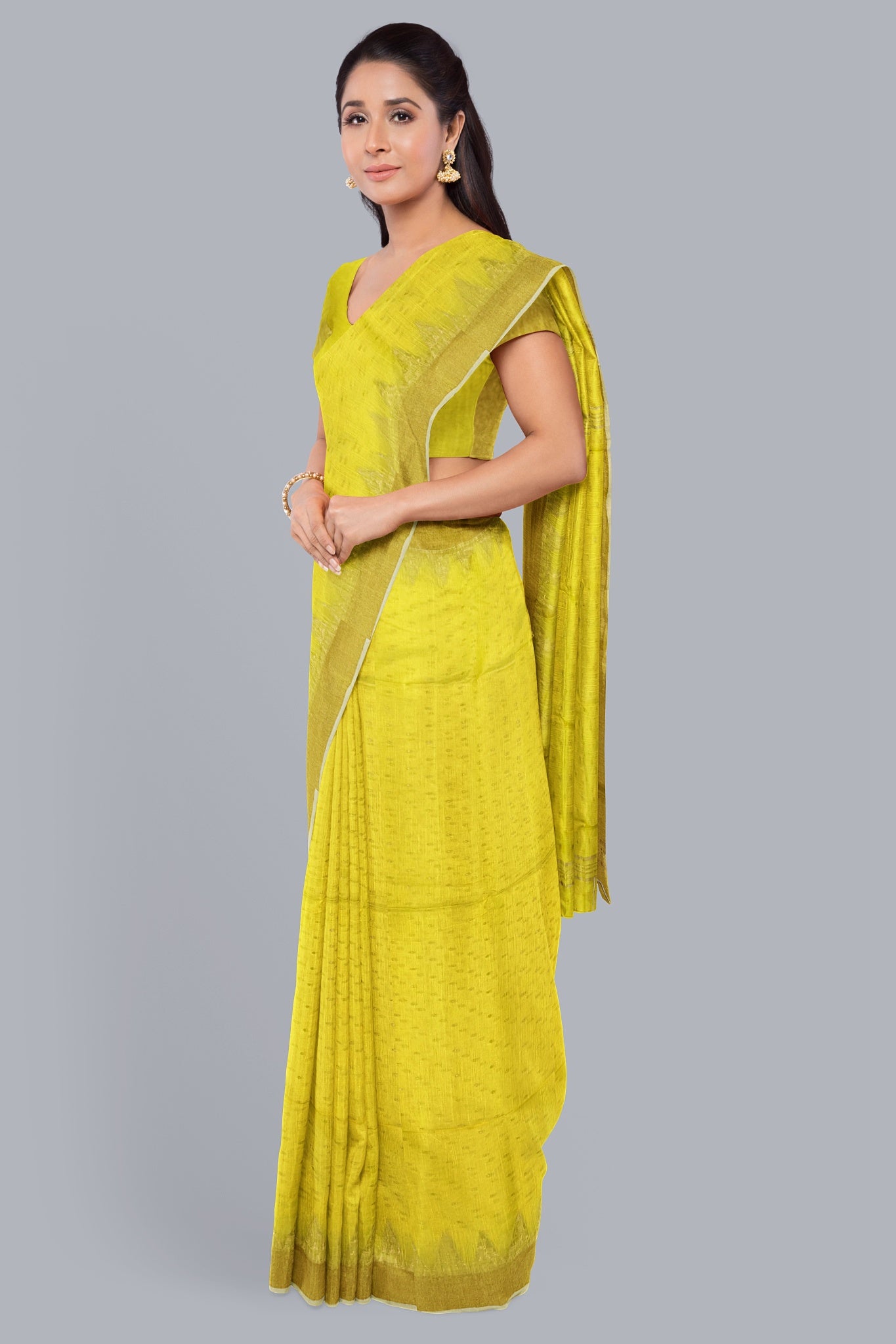 Regal Handloom Saree in Yellow with Golden Accents,DN NO-1067