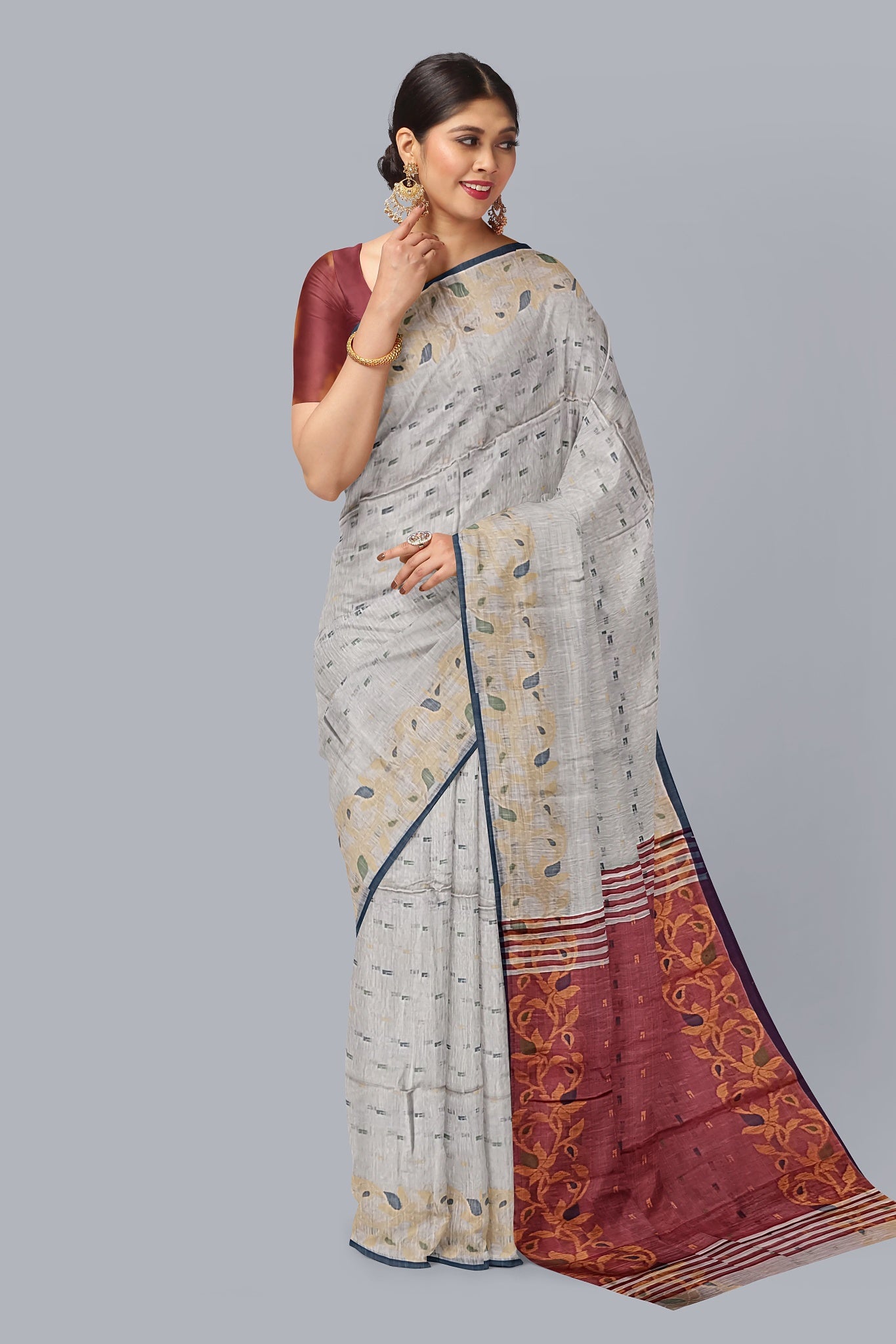 Elegant Handloom Saree in Light Pistal with Contrasting Accents,DN NO-1078