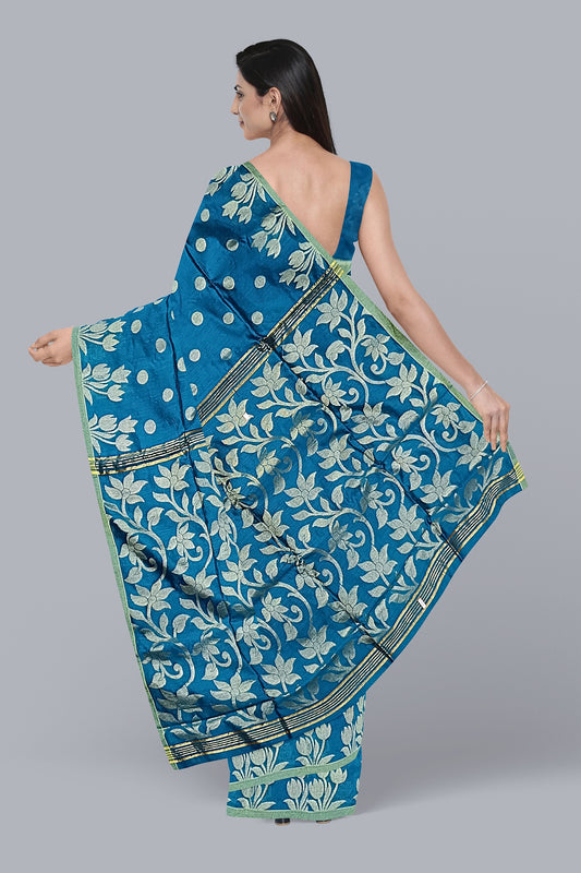 Exquisite Handloom Saree in Firoza with Golden Rasogulla Design,DN NO-1083
