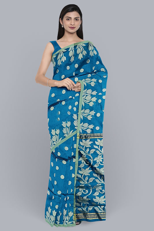 Exquisite Handloom Saree in Firoza with Golden Rasogulla Design,DN NO-1083