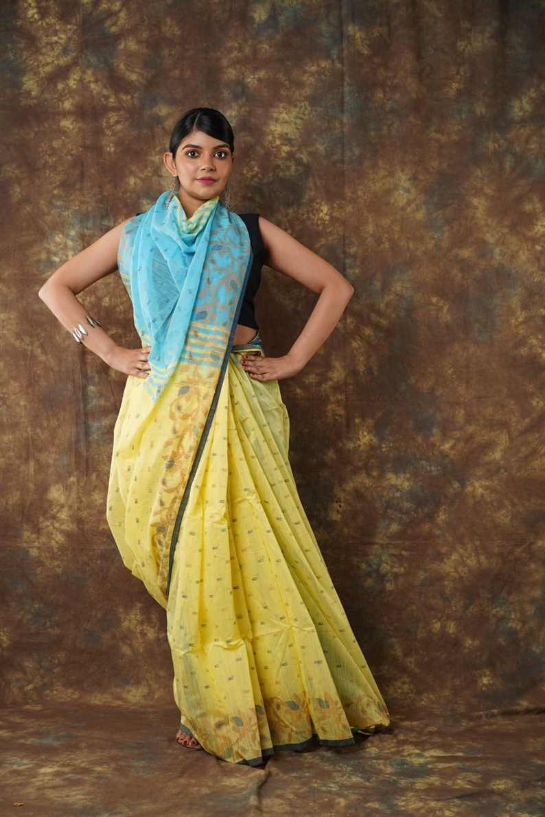 Soft Mulmul lite sky & pink colour Bengal Handloom Pure Cotton Saree Without Blouse Piece.DN NO-1054
