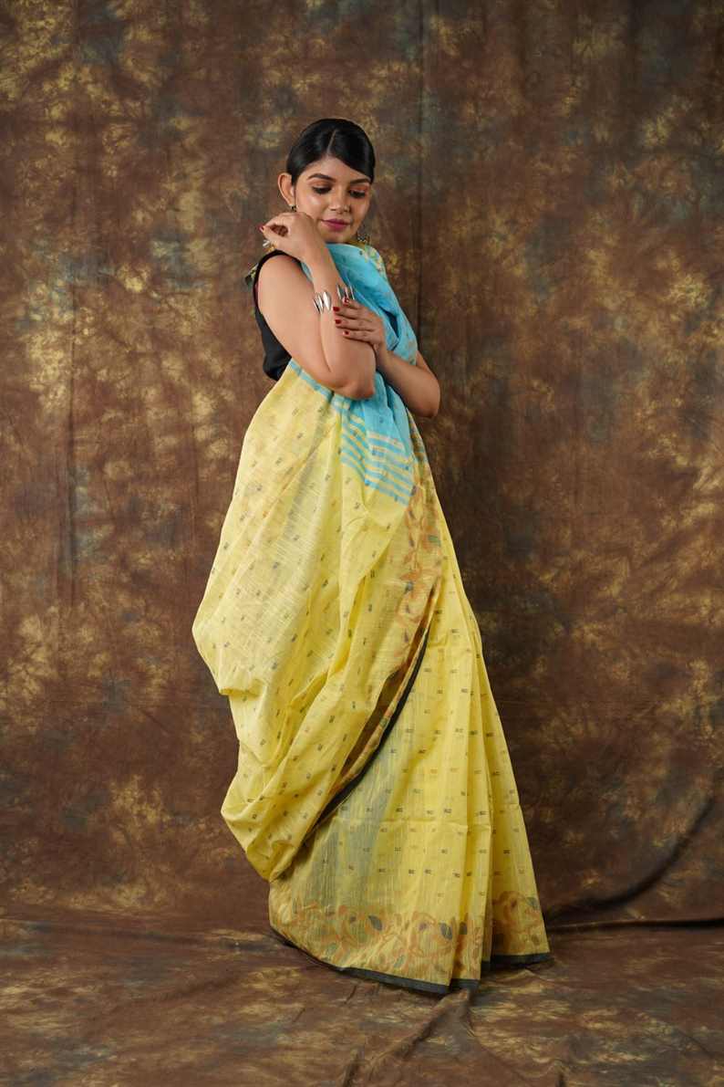 Soft Mulmul lite sky & pink colour Bengal Handloom Pure Cotton Saree Without Blouse Piece.DN NO-1054