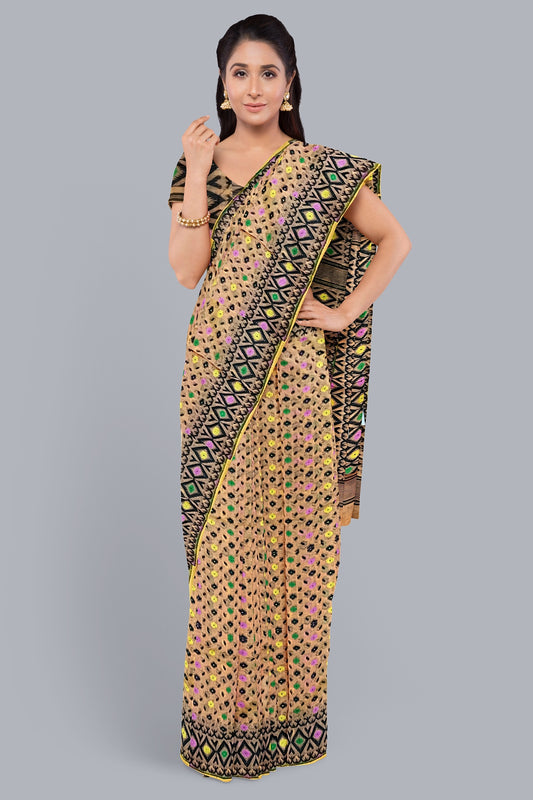 Exquisite Pitch Soft Jamdani Saree with Multicolored Minakari Accents,DN NO-1101