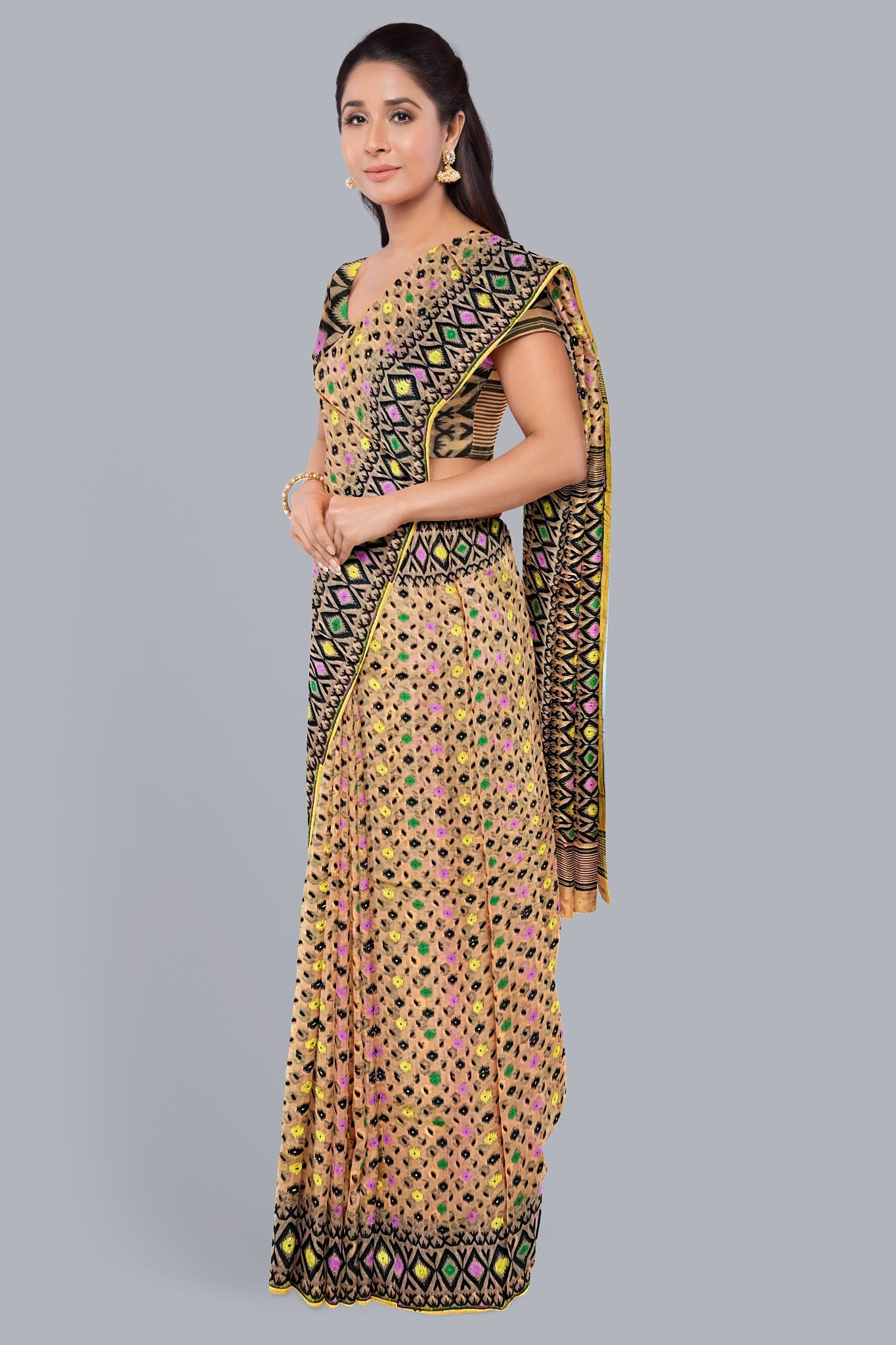 Exquisite Pitch Soft Jamdani Saree with Multicolored Minakari Accents,DN NO-1101