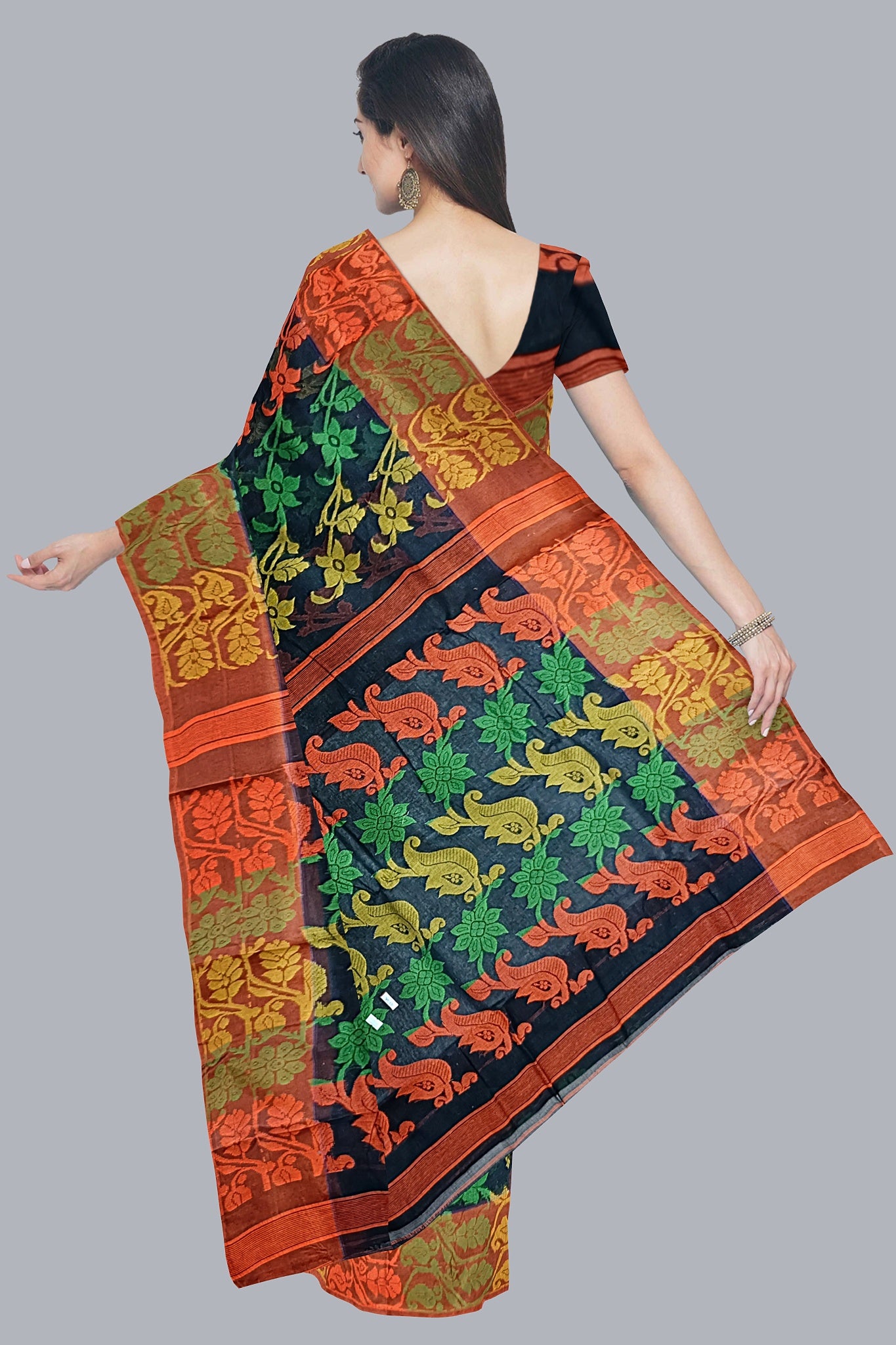 Exquisite Multicolored Tant Saree with Floral and Kalka Design.DN NO-1090