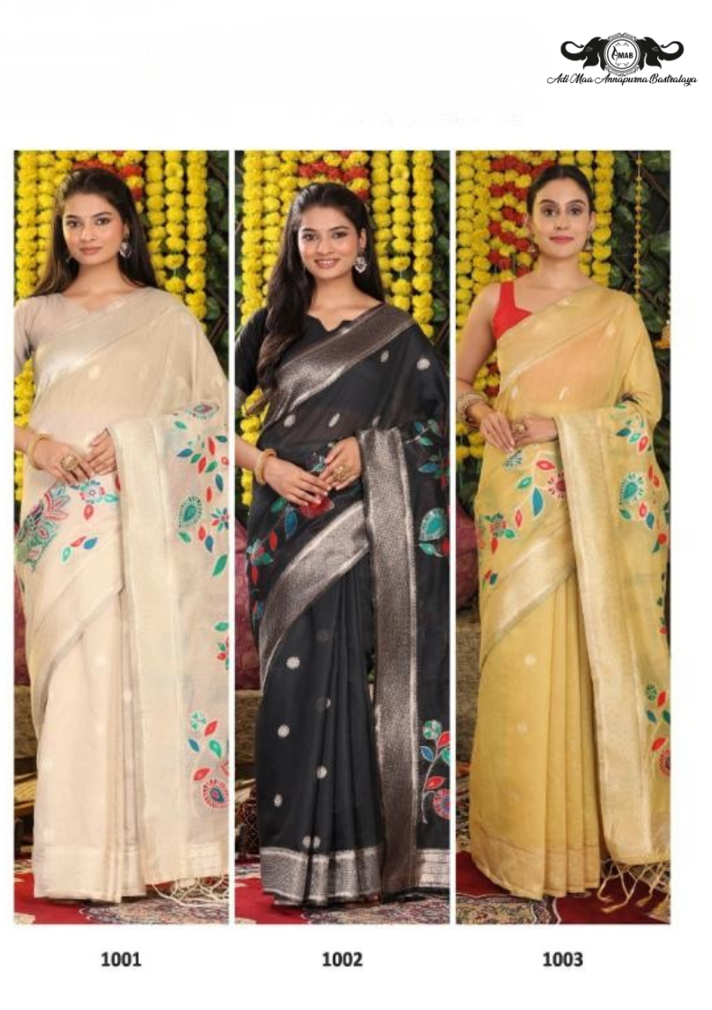 Designer Pochampally Soft Silk Saree with Fancy Latkan Work SET OF 3