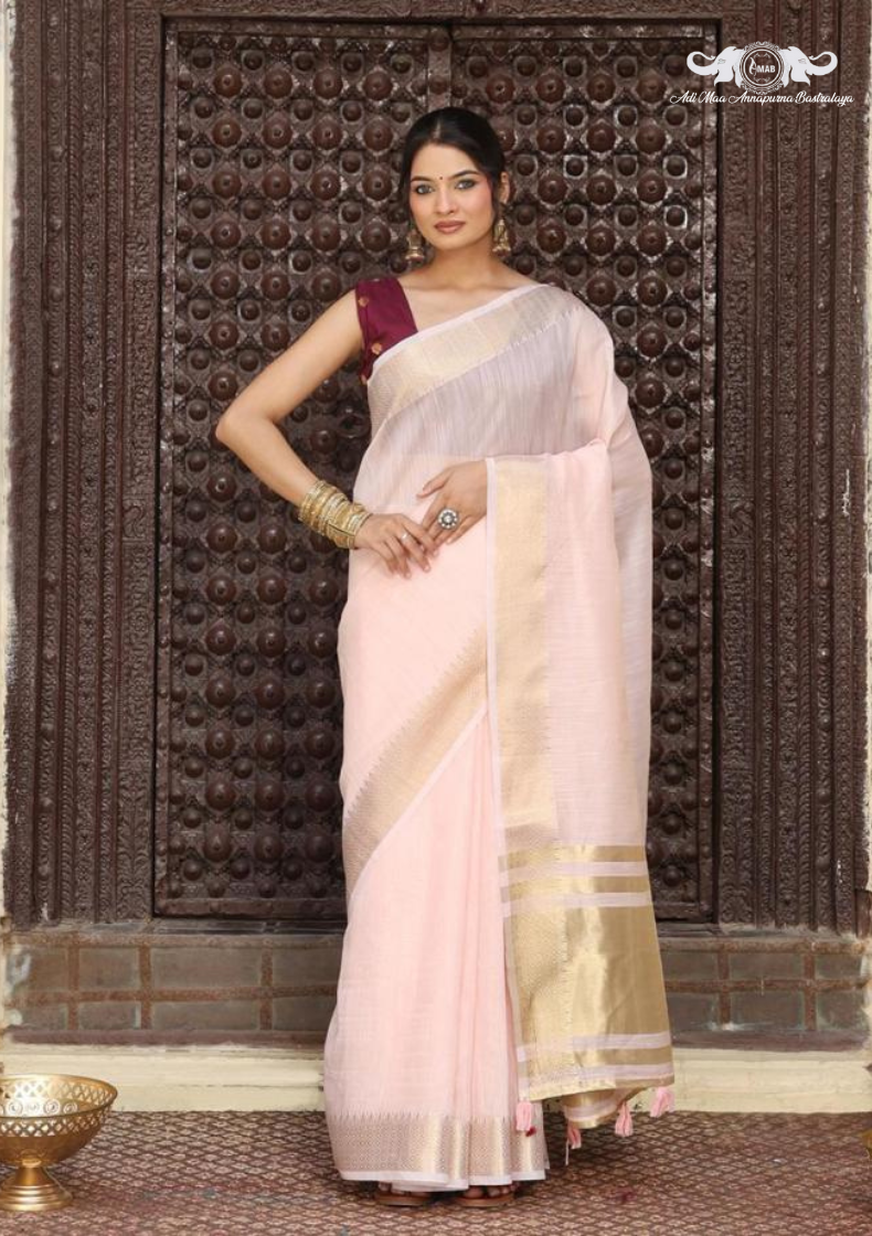 Banarasi Soft Silk Saree with Traditional Paisley Butti and Zari Border set of 6