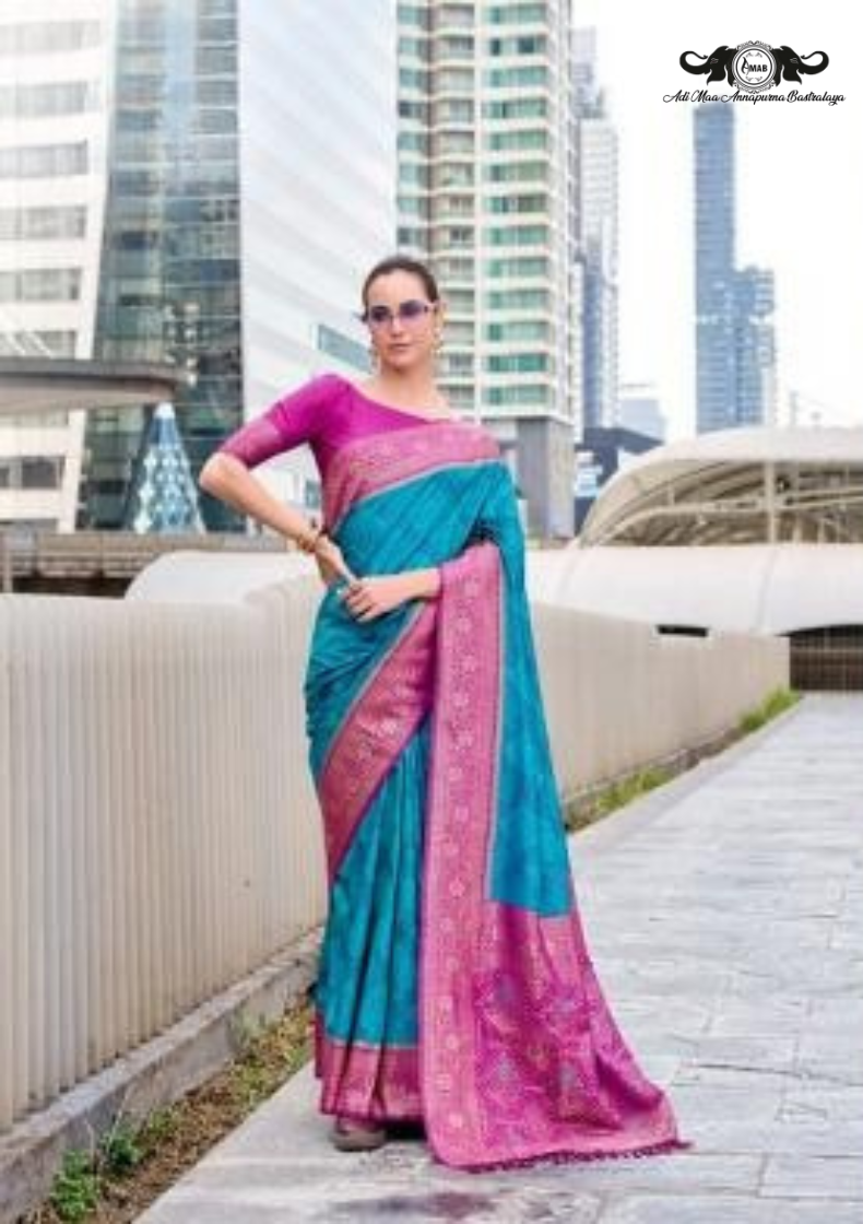 Handloom Banarasi Soft Silk Saree with Traditional Paisley Butti set of 8