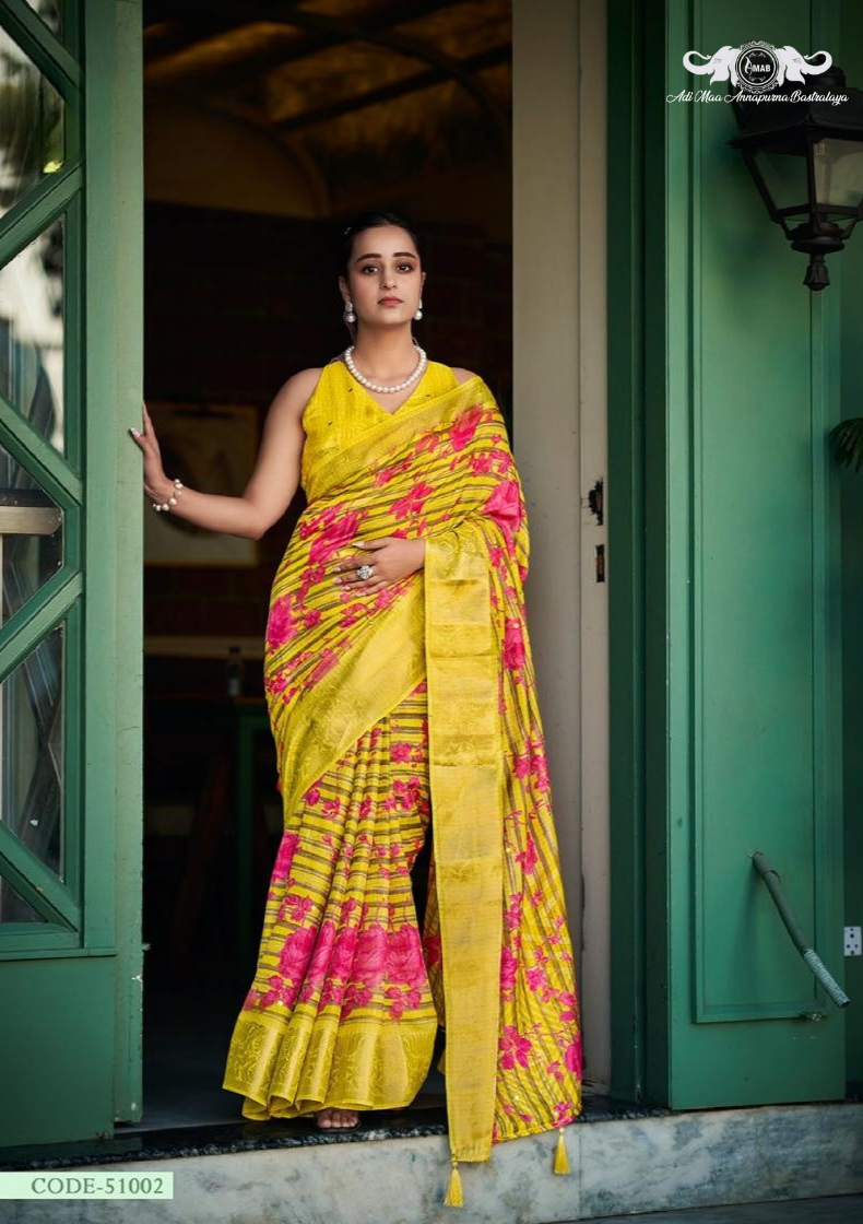 Premium Floral Woven Linen Saree with Elegant Zari Border set of 8