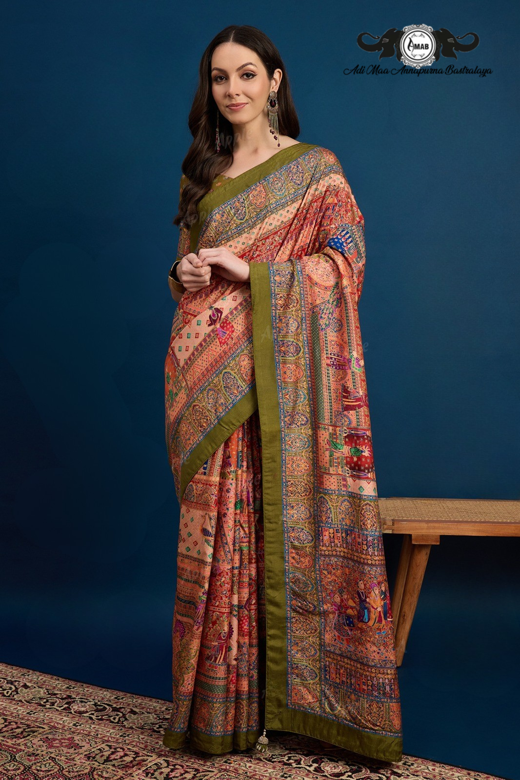 Traditional Madhubani Printed Art Silk Saree