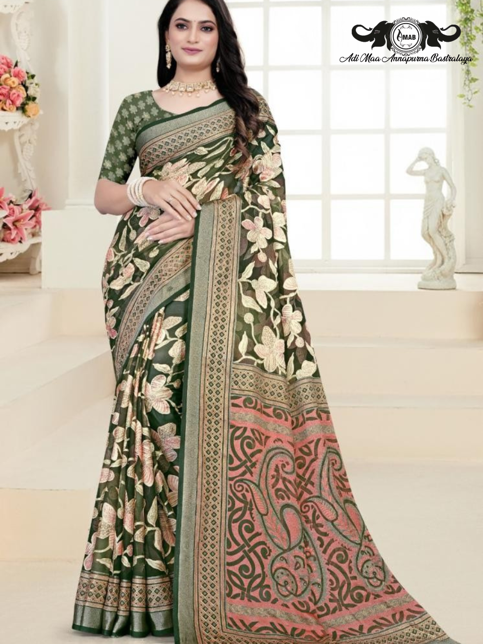Elegant Woven Chanderi Silk Saree with Floral Meenakari Work