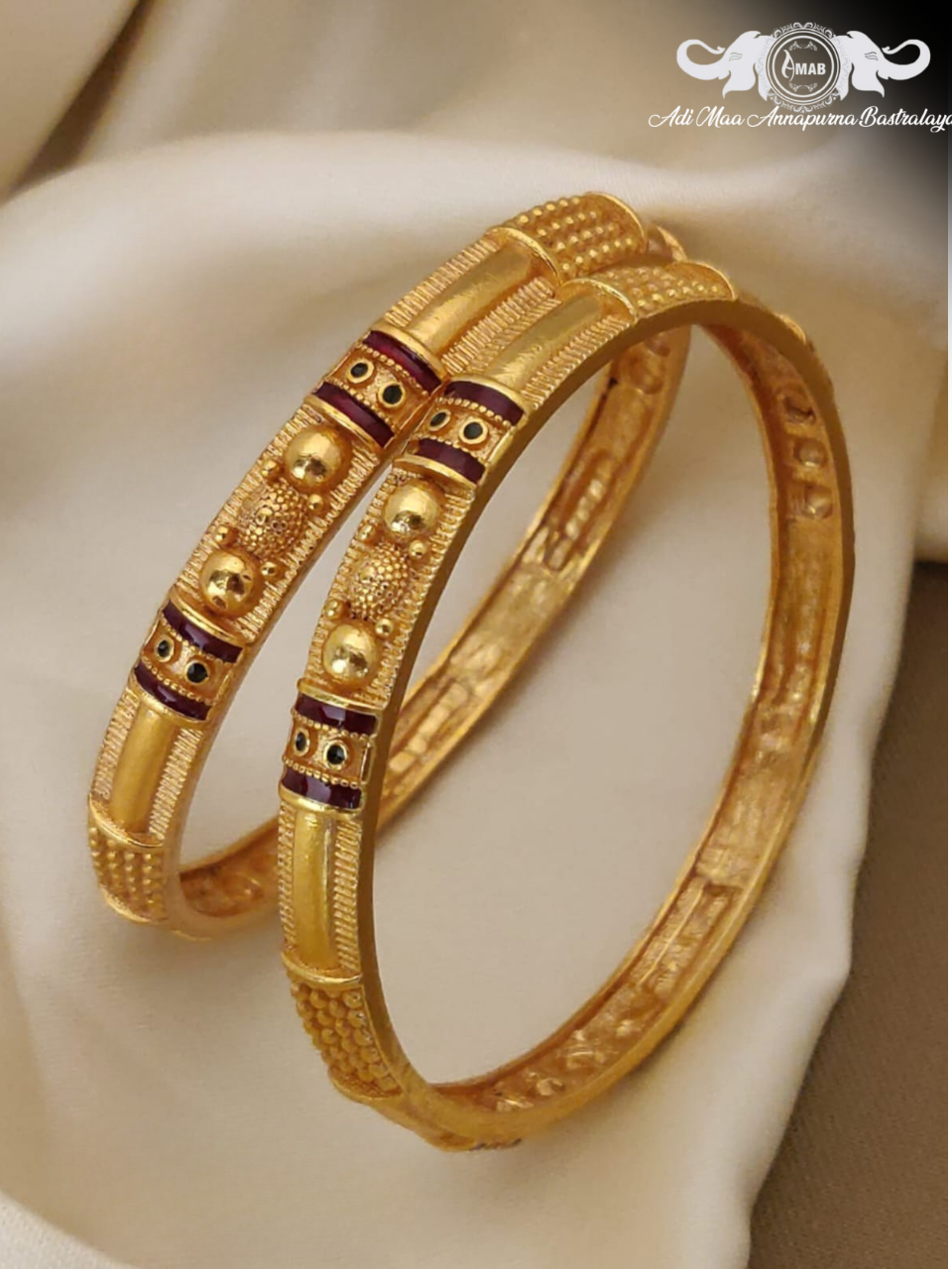 Wholesale Gold Plated Bangle Set with Meena Work (2 Pcs)