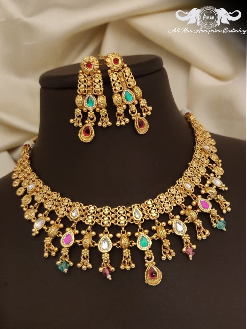 Wholesale Antique Gold Chorski Choker Set with Colorful Drops