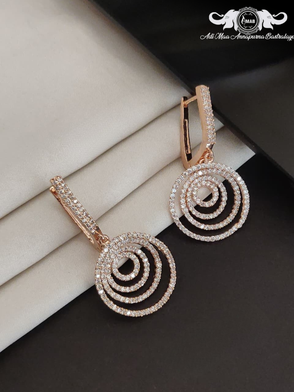 Wholesale Rose Gold AD Spiral Drop Earrings - Party Wear Bulk