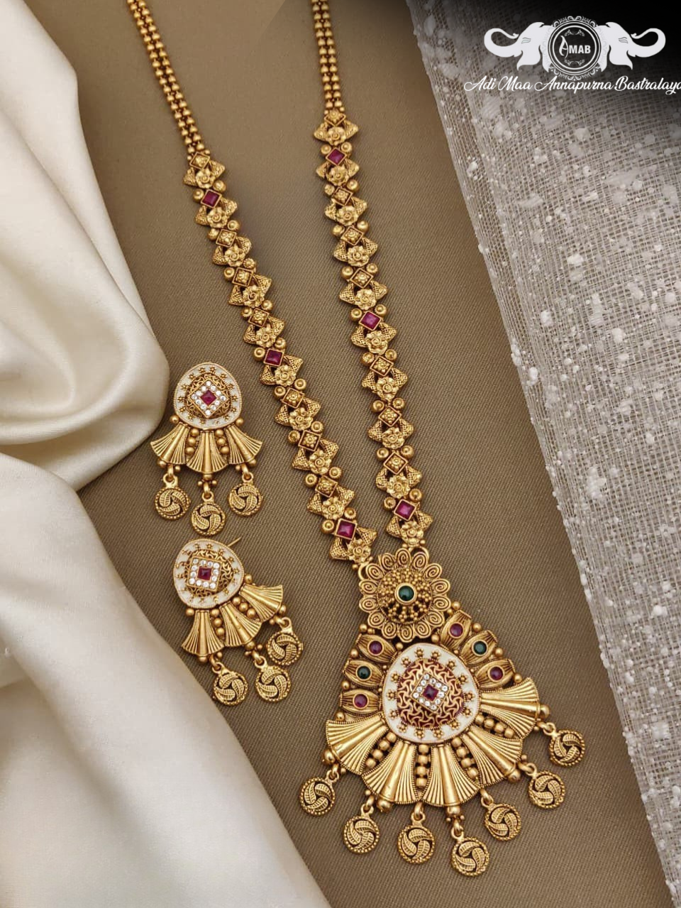 Wholesale Antique Temple Haram Set with Meenakari - Bulk