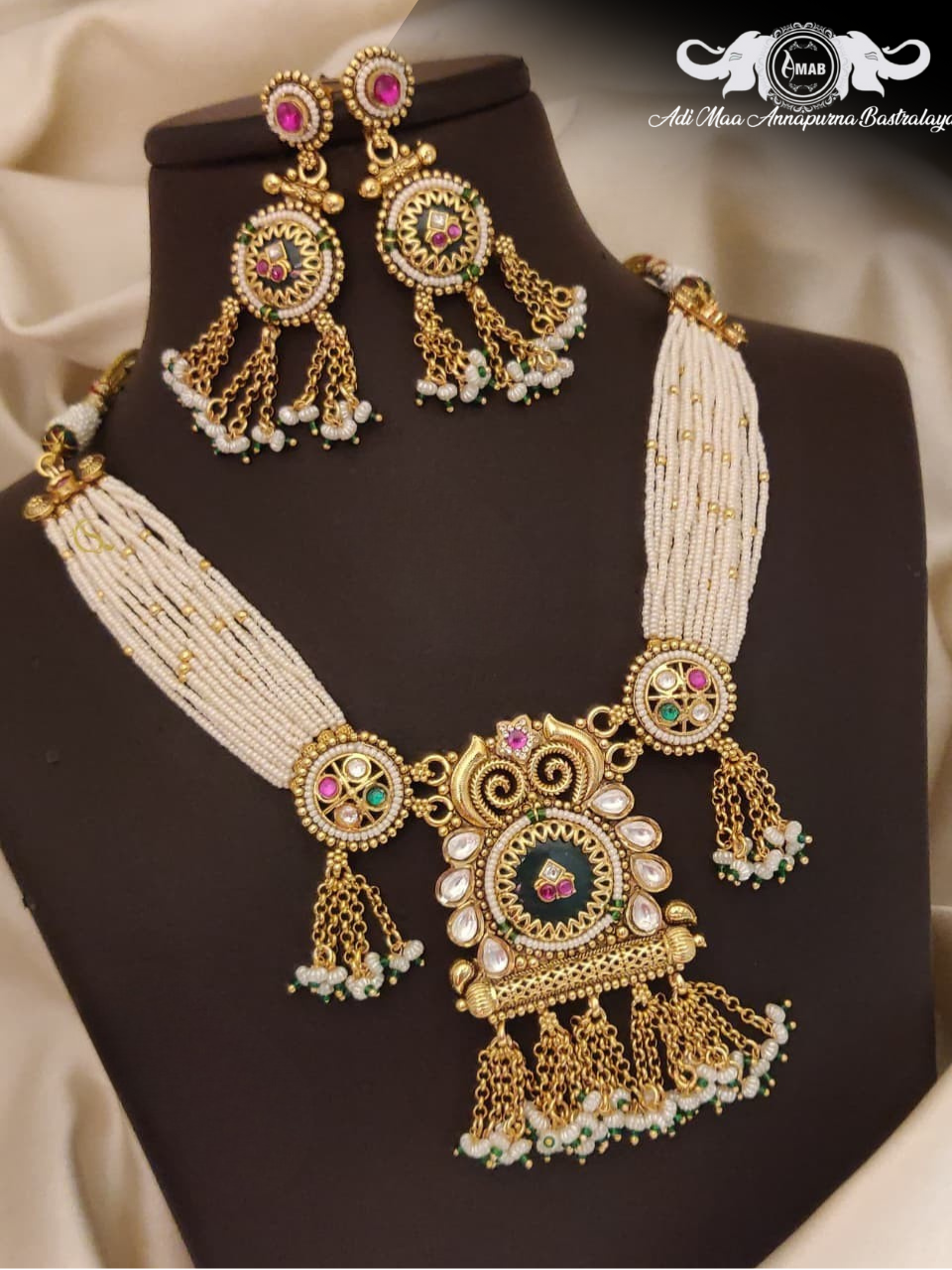 Wholesale Pearl Necklace Set Antique Gold Designer Pendant - Bulk