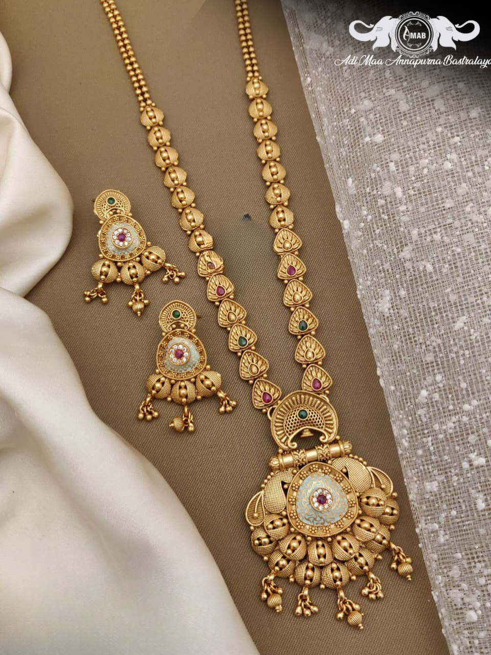 Wholesale Antique Temple Haram Set Light Meenakari - Bulk