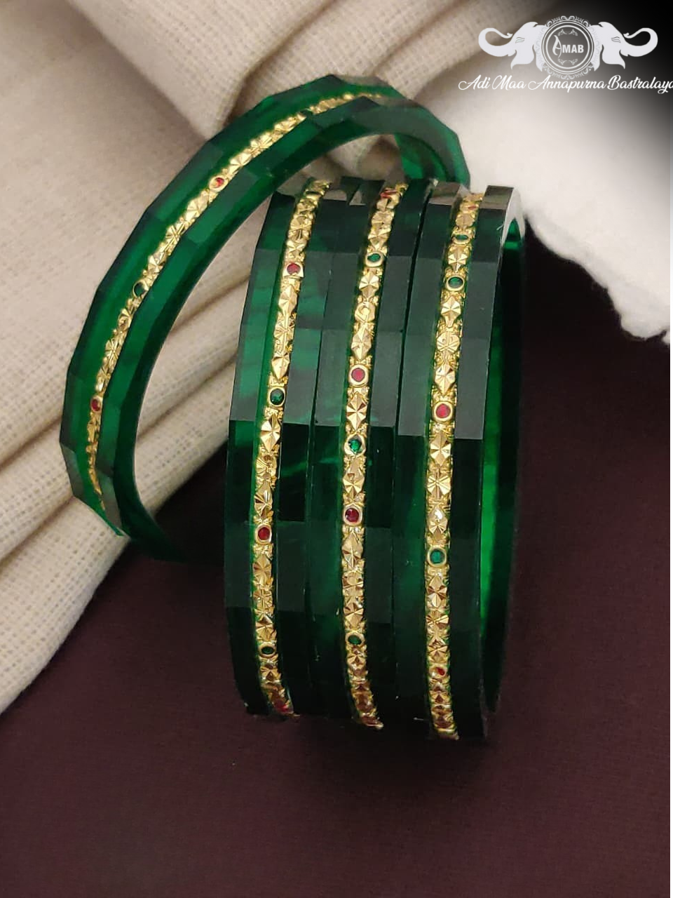 Wholesale Dark Green Acrylic Bangles with Gold Stone Work