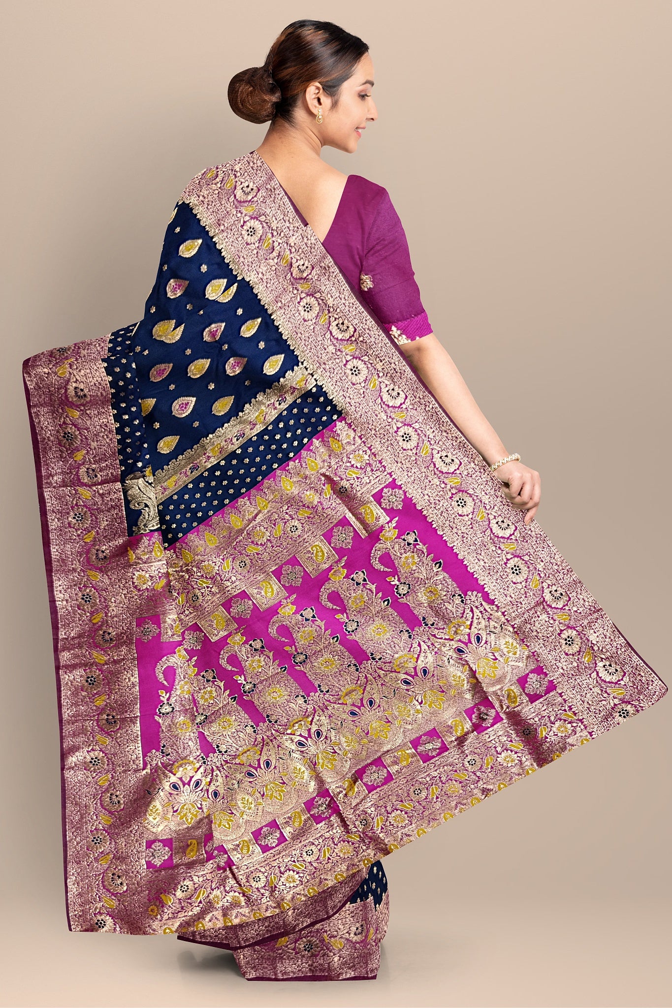 Two-Tone Delight: Strawberry & Sea Green Silk Saree with Buta Work