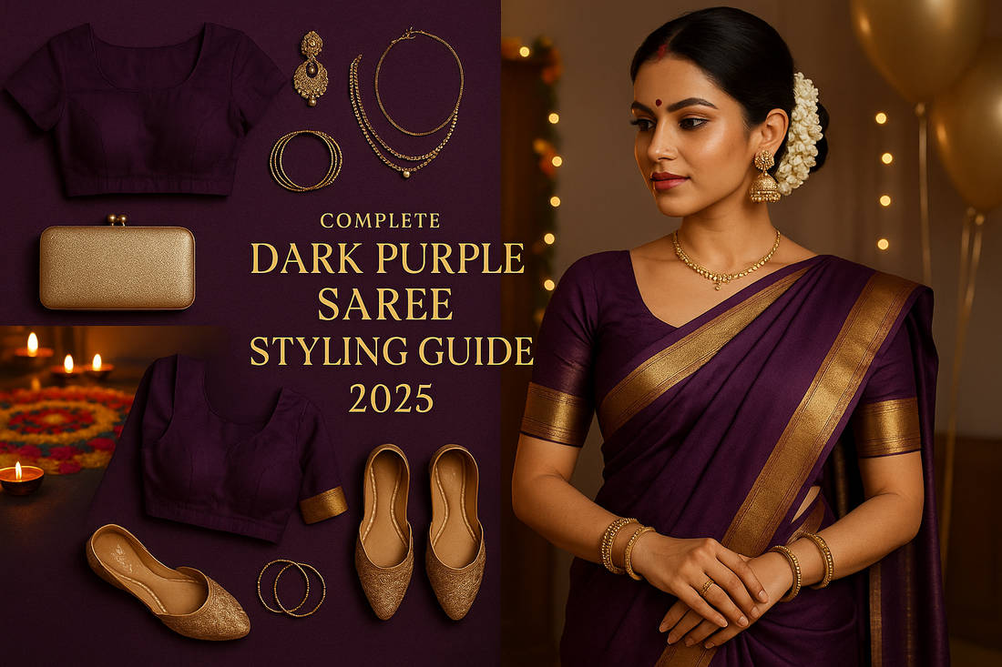 How to Style Dark Purple Saree for Festivals & Farewell | Complete Saree Look Guide 2025