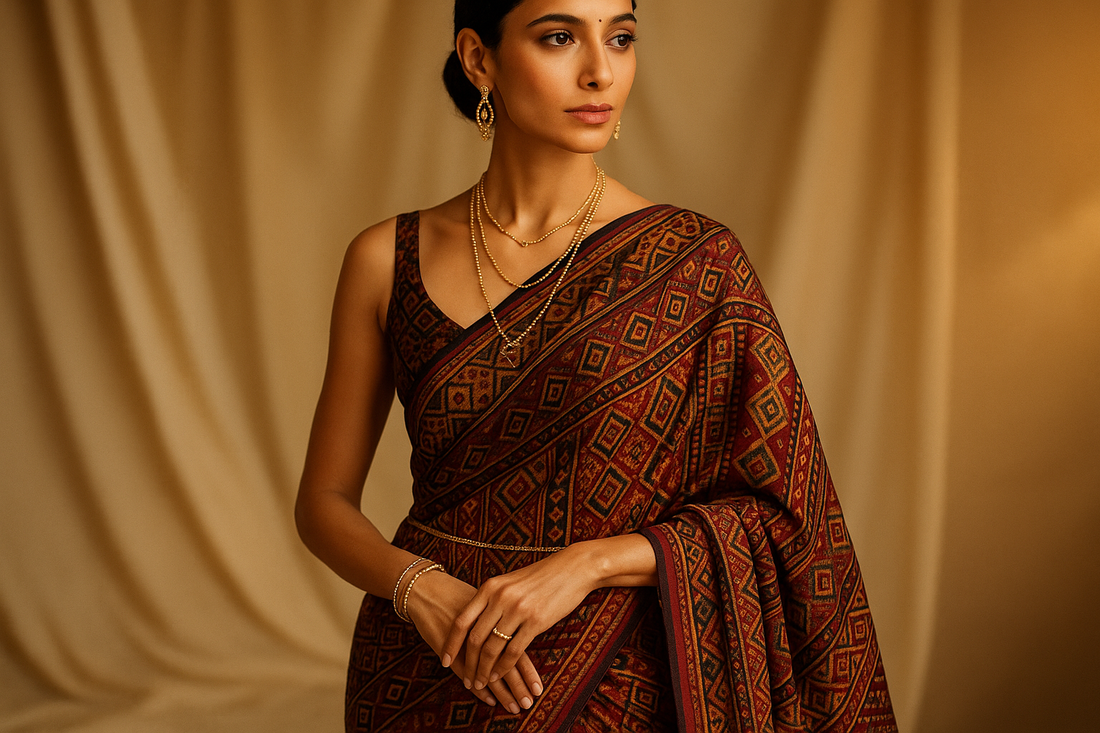 Jewelry Styling for Block Print Saree | Look Slim & Elegant in Sarees 2025