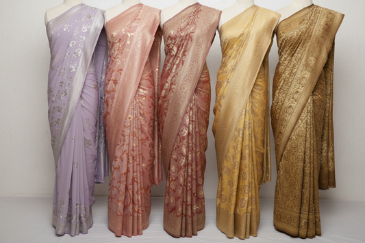 Saree Design Guide: Purple to Golden Elegance