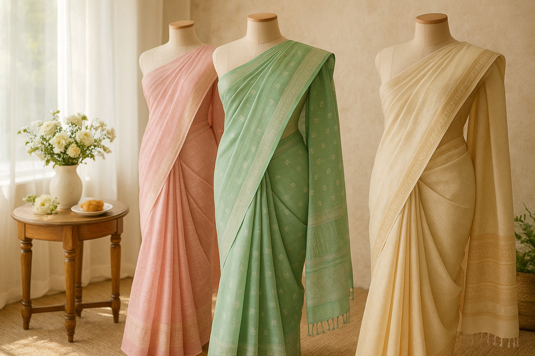 Handloom Sarees Online & Pastel Sarees for Day Events & Brunches (2025 Guide)