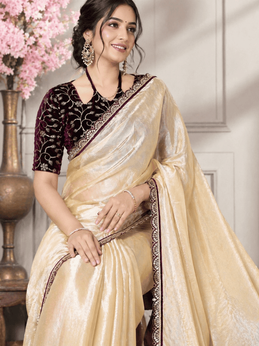 Premium Fendy Silk Saree With Velvet Blouse ✨👜