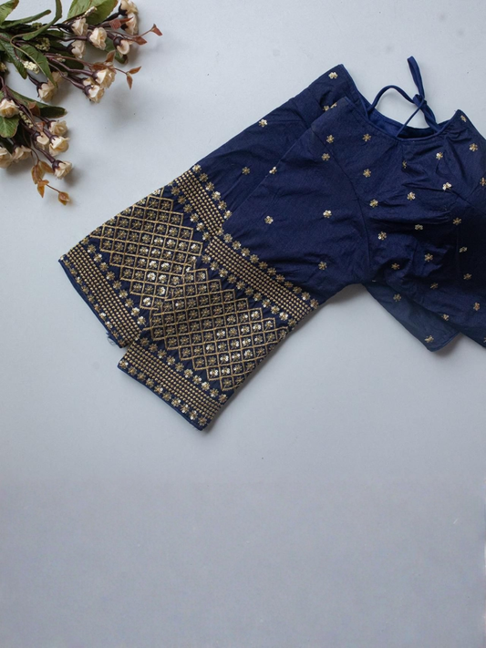 Vichitra Silk Embroidered Zari Sequence Blouse with Latkan | V-Neck Front Open (10 Colours)