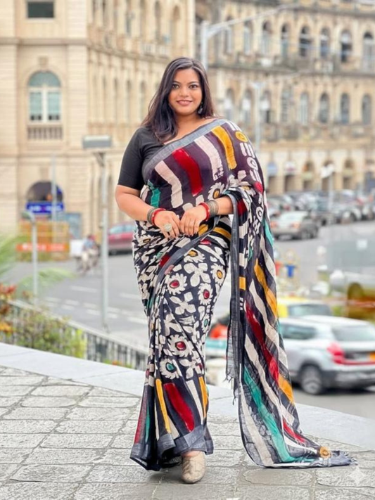 linen queen linen cotton silver jari border saree for womens